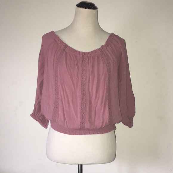 Aeropostale Mauve Rayon and Lace Off The Shoulder Cropped Top: Size XL - Picture 1 of 8